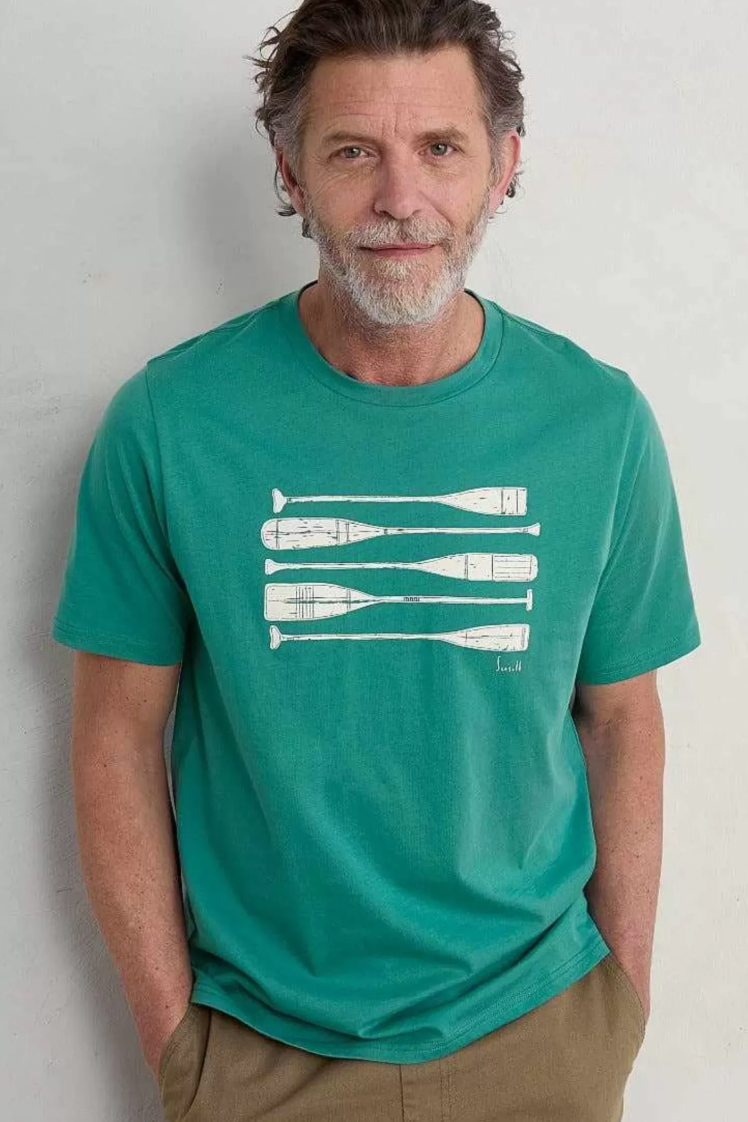 2 Mix & Match<Seasalt Cornwall Men's Midwatch Organic Cotton T-Shirt Stacked Oars Hepworth Green