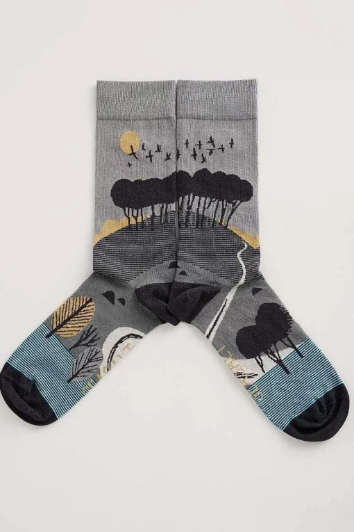 Socks<Seasalt Cornwall Men's Postcard Socks Hilltop Coal Hawk