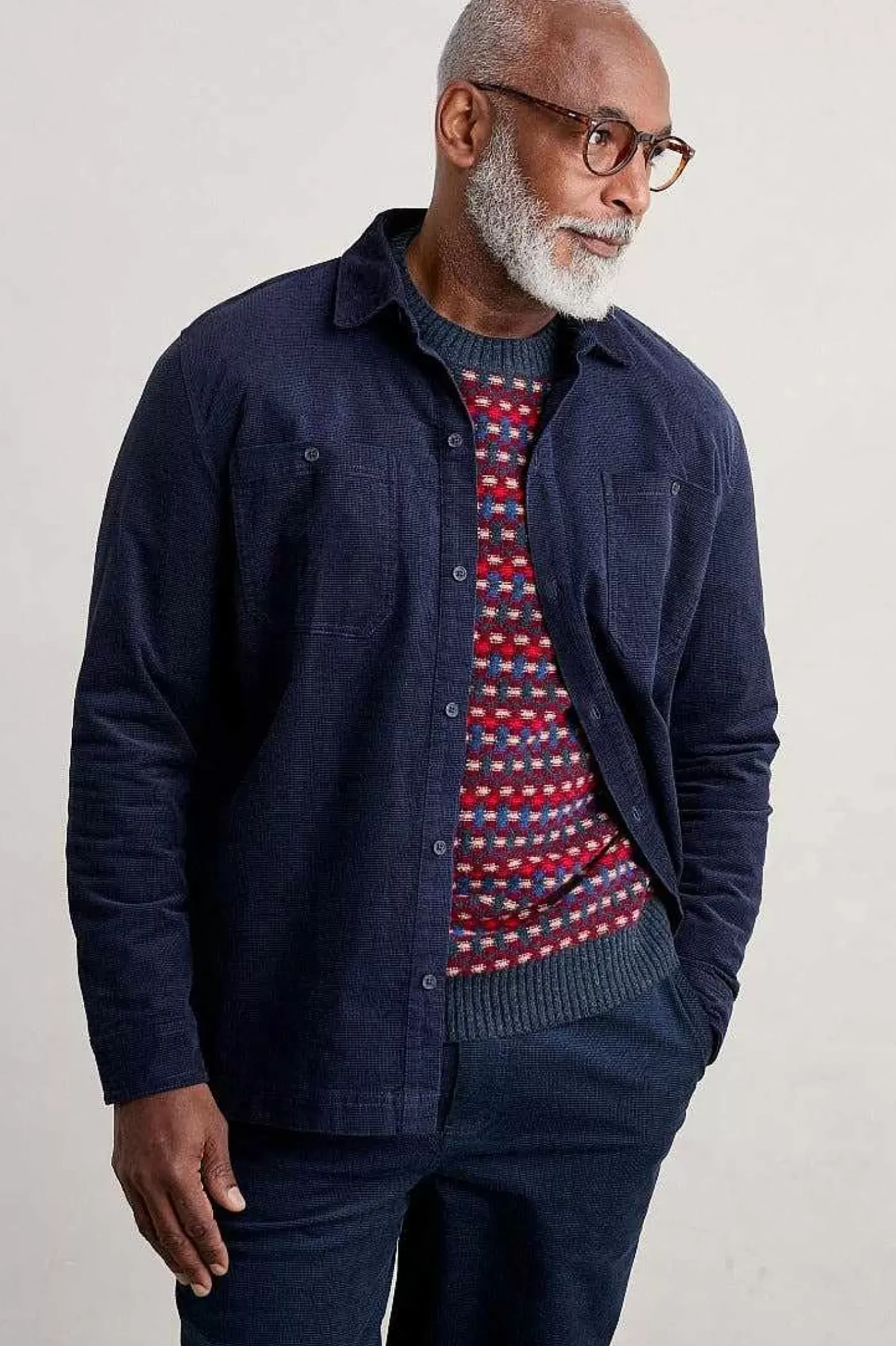 Shirts<Seasalt Cornwall Men's Ropemaker Waffle Cord Overshirt Maritime