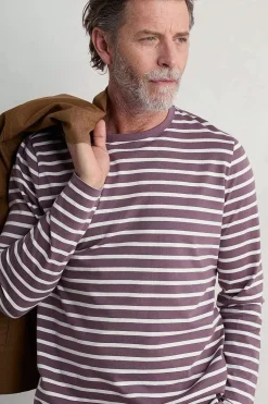 2 Mix & Match<Seasalt Cornwall Men's Sailor Shirt With Crew Neck (Gots) Breton Mallow Chalk