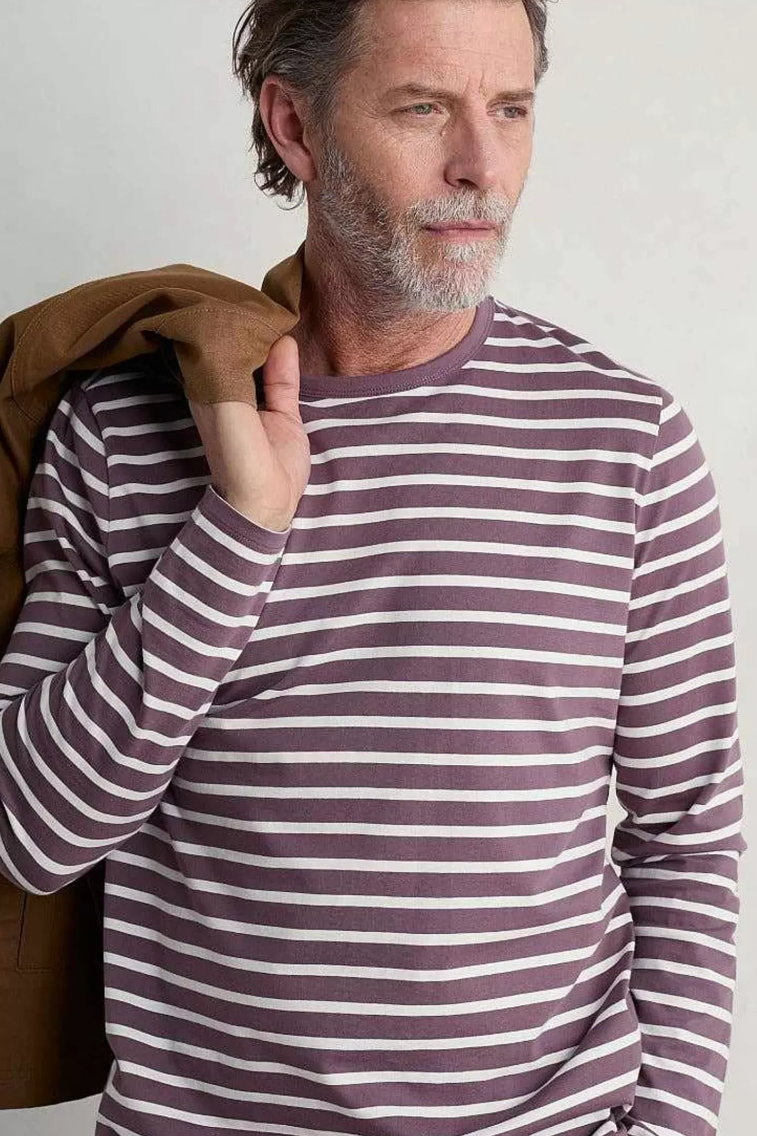 2 Mix & Match<Seasalt Cornwall Men's Sailor Shirt With Crew Neck (Gots) Breton Mallow Chalk