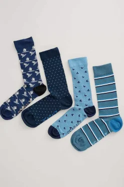 Socks<Seasalt Cornwall Men's Step Into The Blue Socks Box Of 4 Incoming Tide Mix
