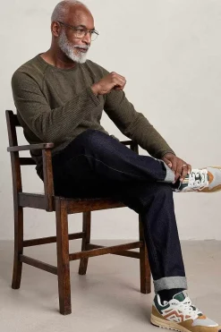 Tops & T-Shirts<Seasalt Cornwall Men's Venton Striped Long Sleeve Top Mallow Seagrass Inkwell