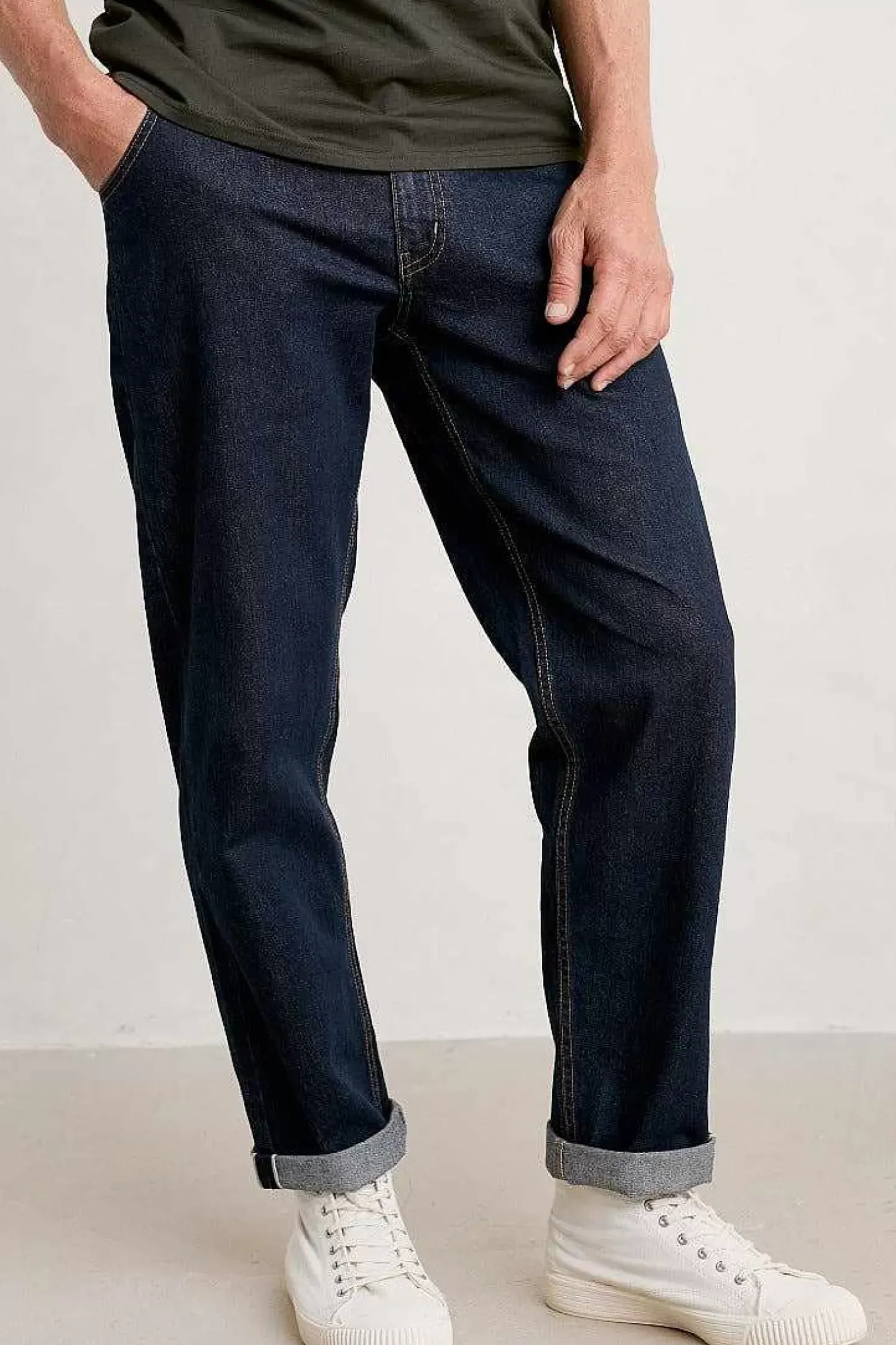 Trousers & Shorts<Seasalt Cornwall Men's Watchman Selvedge Tapered Jeans Dark Indigo Wash