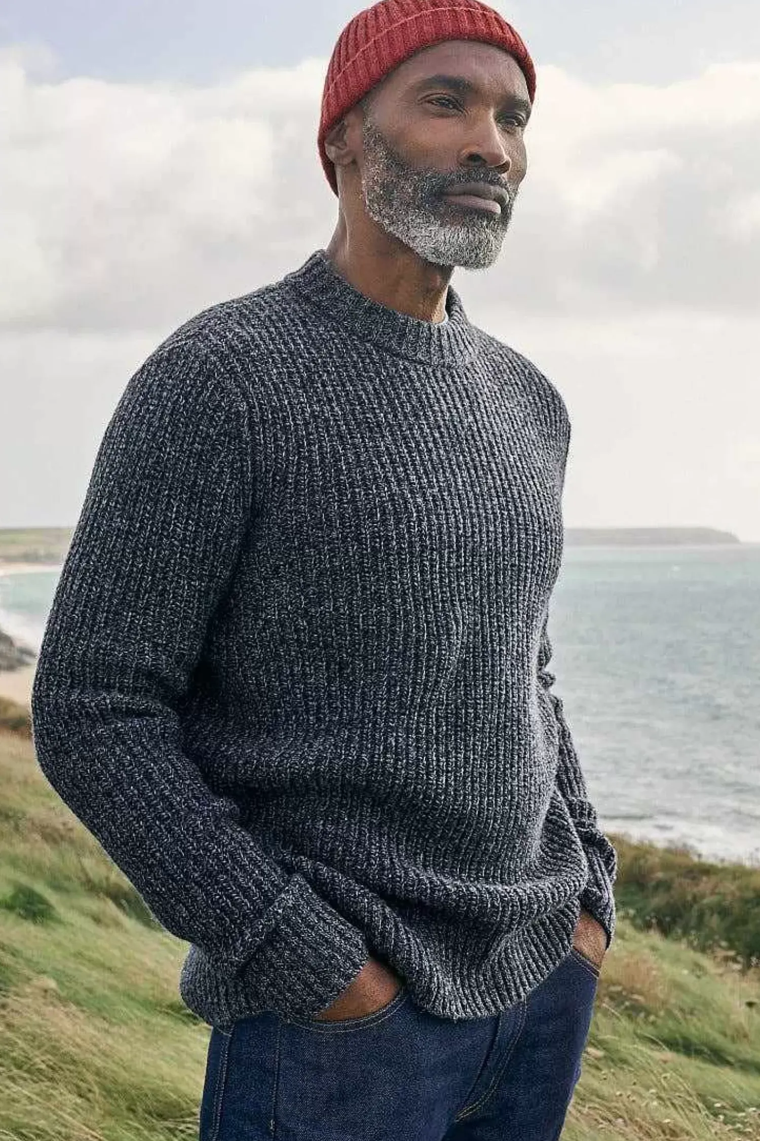Knitwear<Seasalt Cornwall Men's Wheelwright Ribbed Lambswool Blend Jumper Maritime Mouline