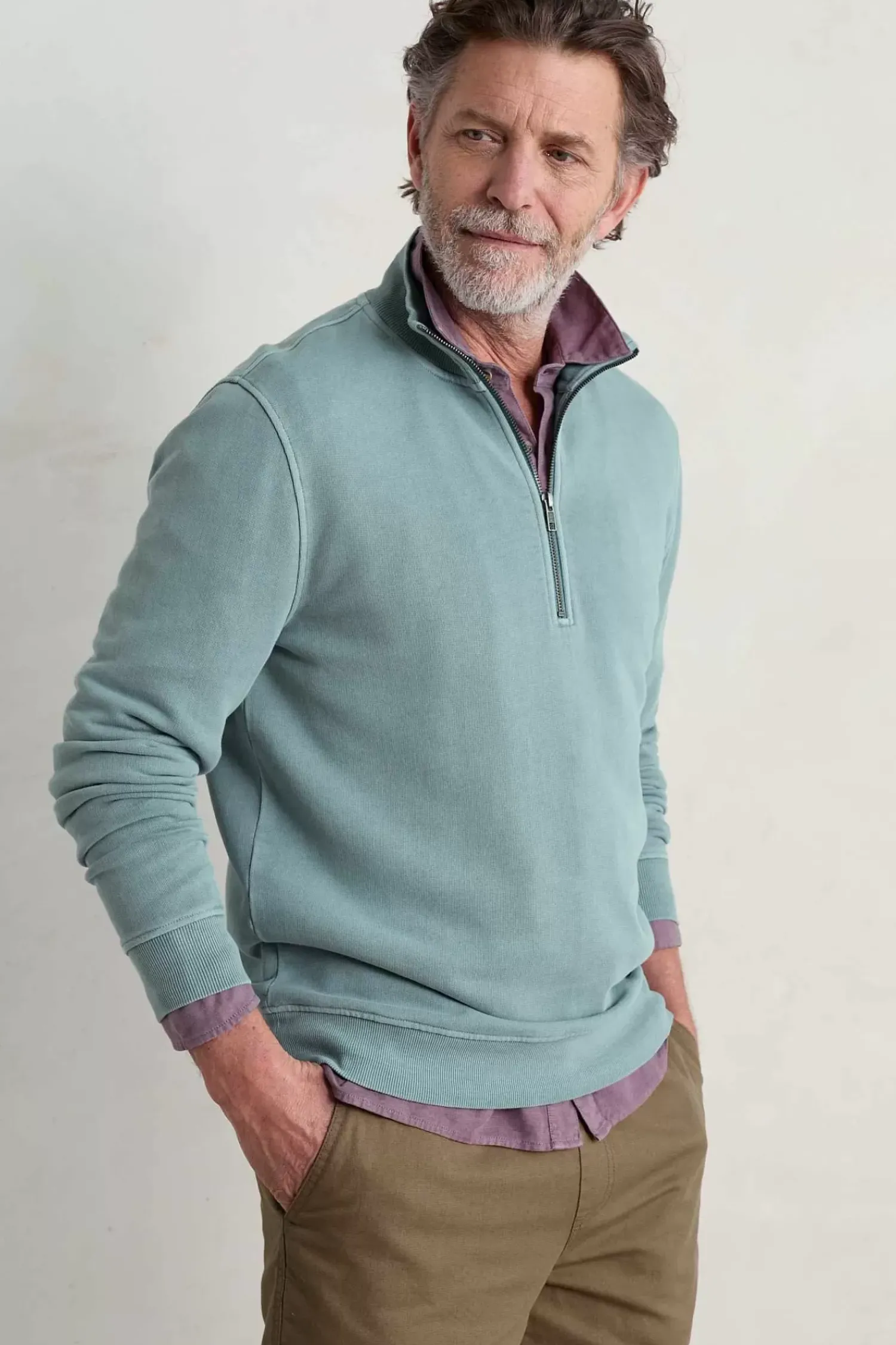 Tops & T-Shirts<Seasalt Cornwall Men's Wood Moss Quarter Zip Sweatshirt Light Wade