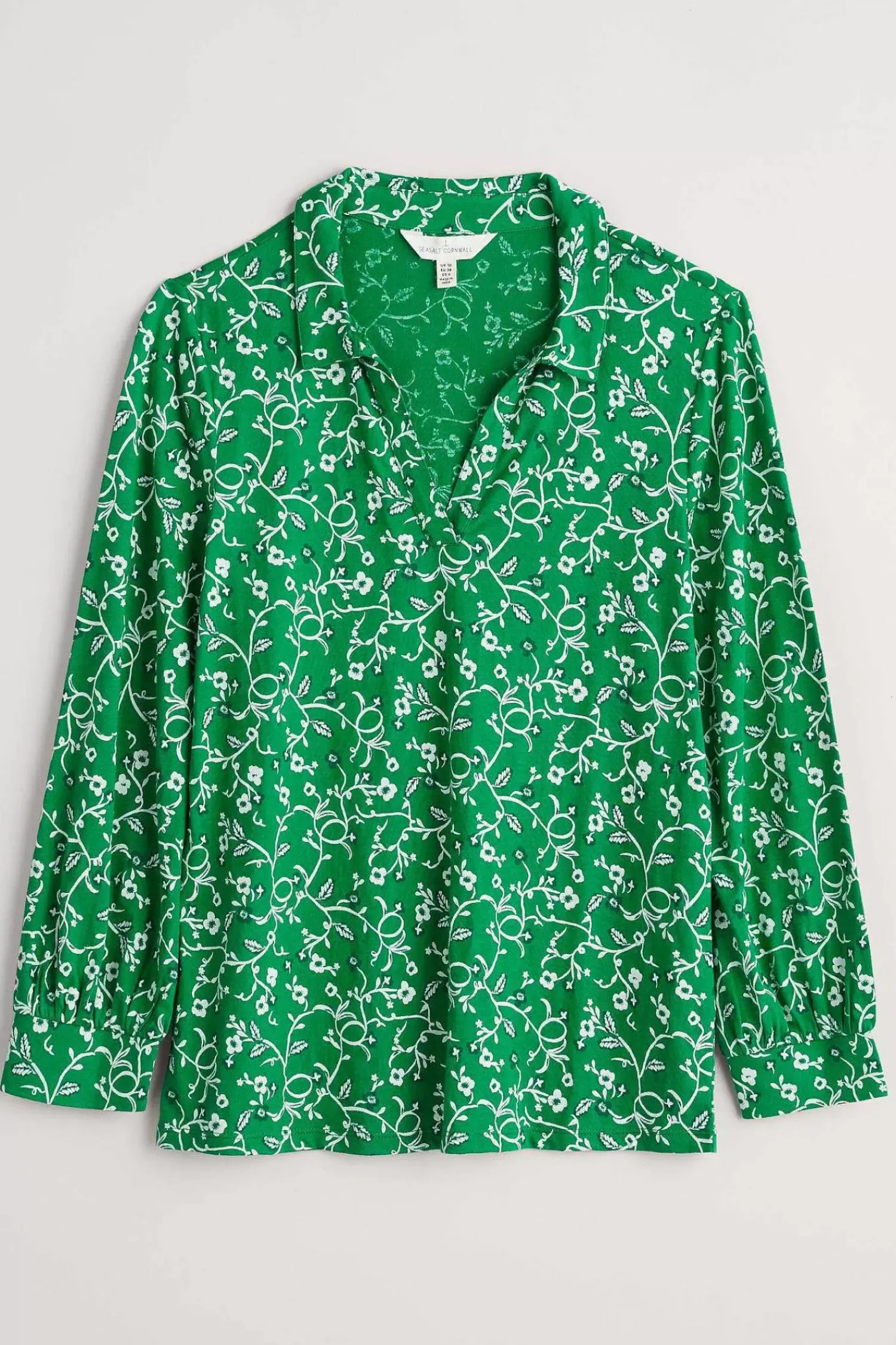 Tops<Seasalt Cornwall Misty Sky Organic Cotton Shirt Twirling Vines Island