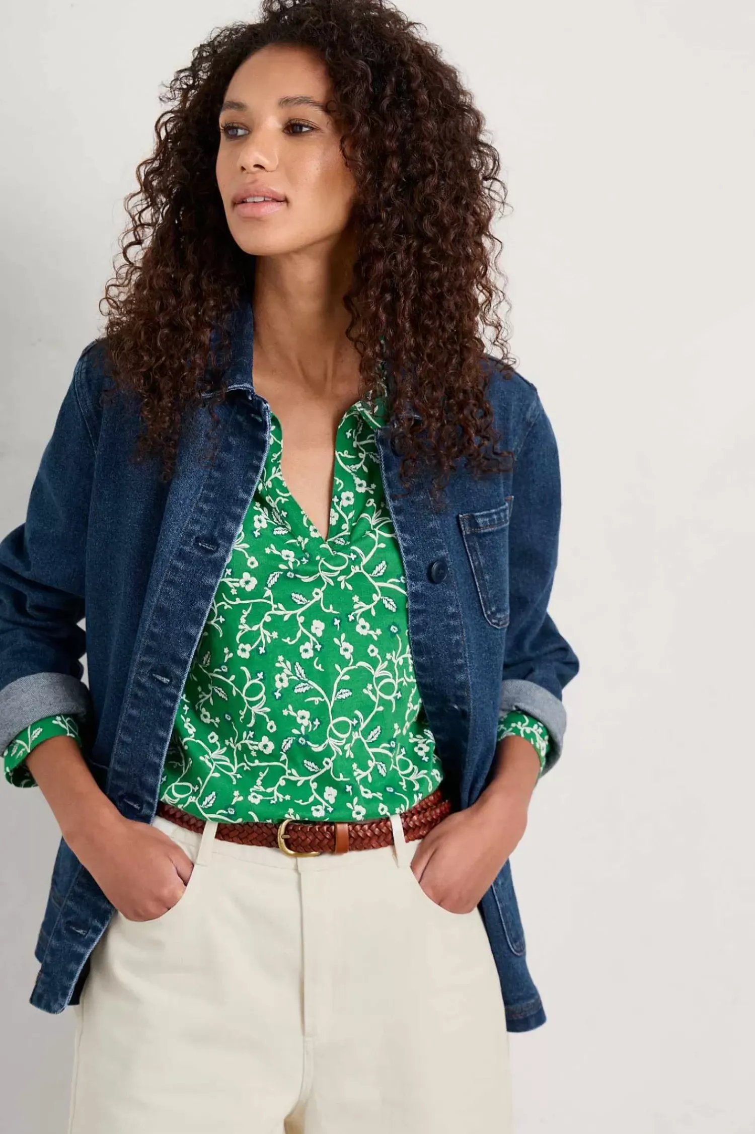 Tops<Seasalt Cornwall Misty Sky Organic Cotton Shirt Twirling Vines Island