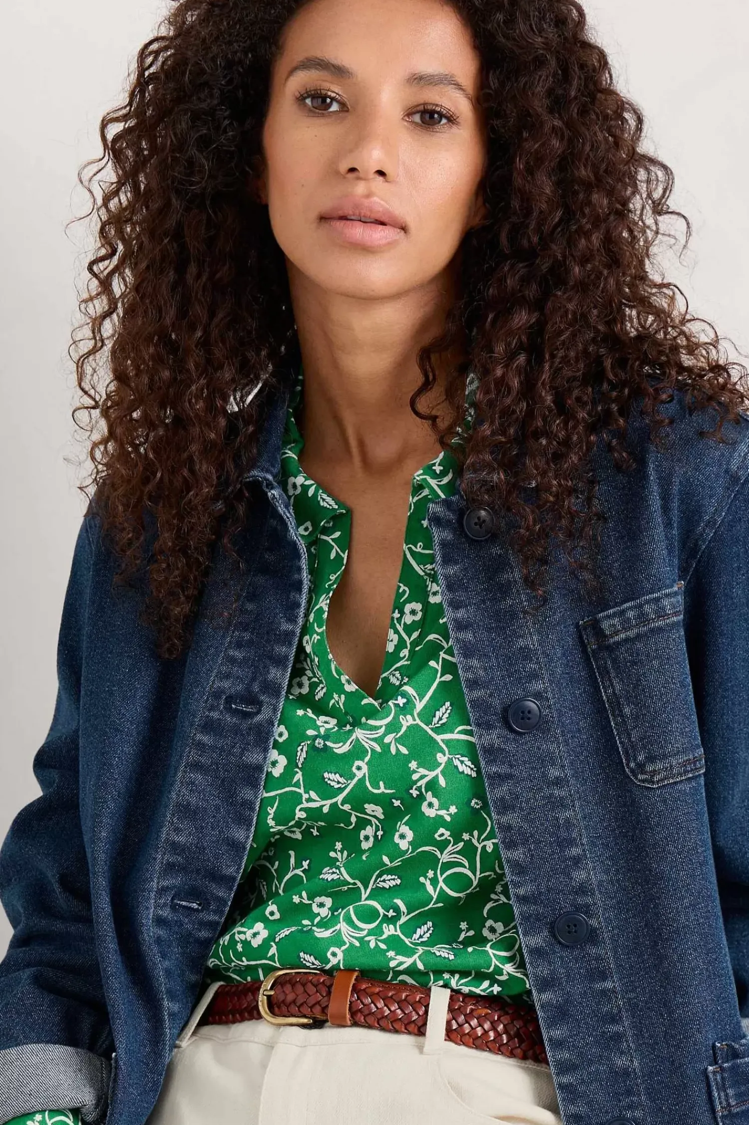 Tops<Seasalt Cornwall Misty Sky Organic Cotton Shirt Twirling Vines Island