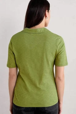 Tops<Seasalt Cornwall Owles Point Short Sleeve V-Neck Jersey Shirt Dill