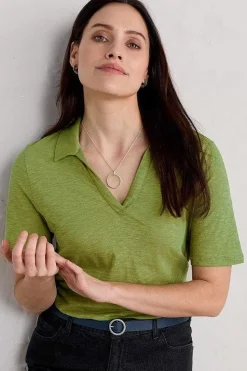 Tops<Seasalt Cornwall Owles Point Short Sleeve V-Neck Jersey Shirt Dill