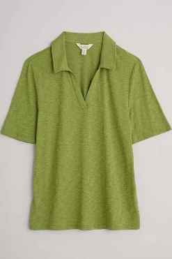Tops<Seasalt Cornwall Owles Point Short Sleeve V-Neck Jersey Shirt Dill