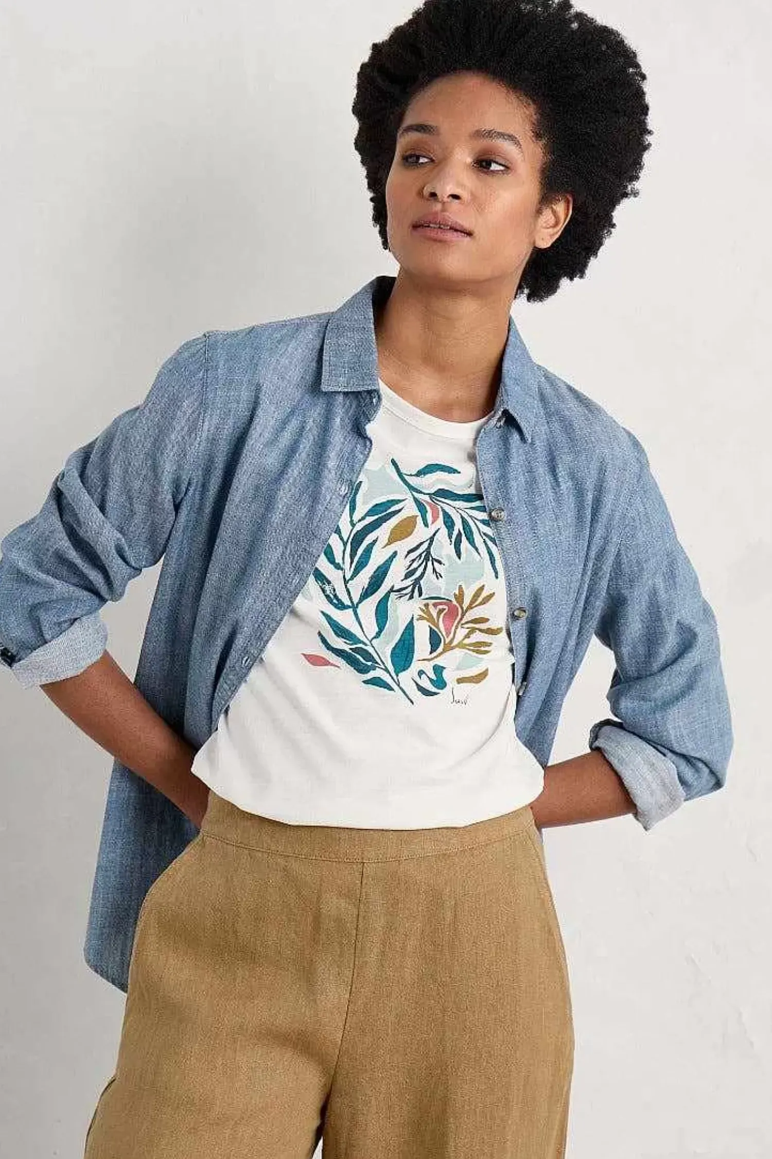 Tops<Seasalt Cornwall Printing Ink Organic Cotton T-Shirt Painted Kelp Chalk