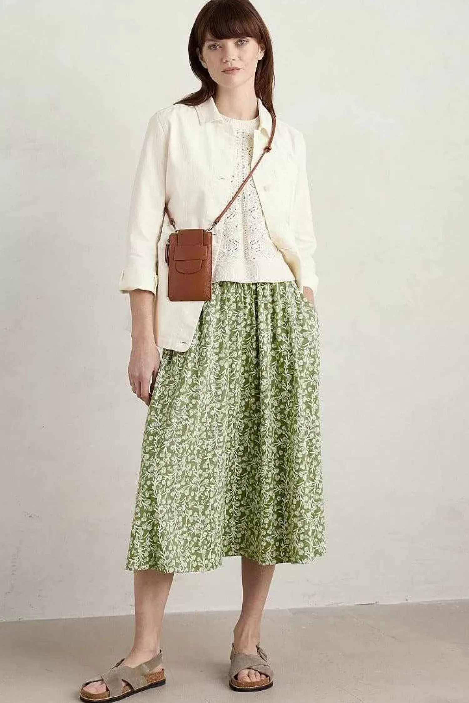 Skirts<Seasalt Cornwall Ready Sail Printed Jersey Midi Skirt Campion Vines Dill