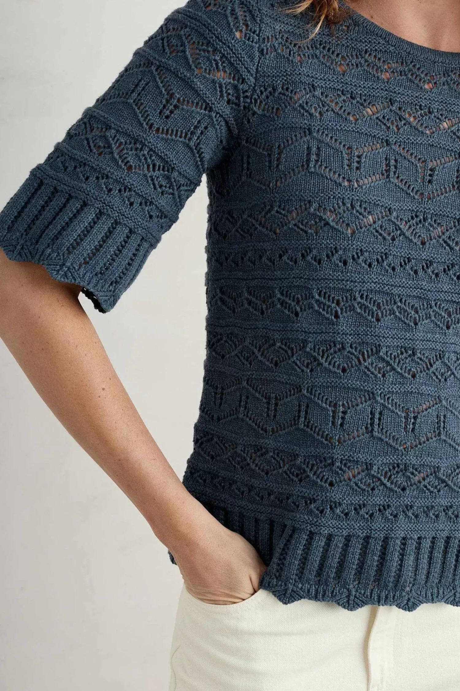 Knitwear<Seasalt Cornwall River Cross Pointelle Knit Top Light Squid