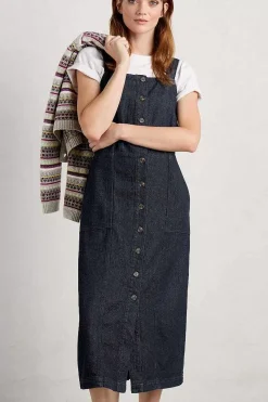 Dresses<Seasalt Cornwall River Rock Midi Pinafore Dress Dark Indigo Wash