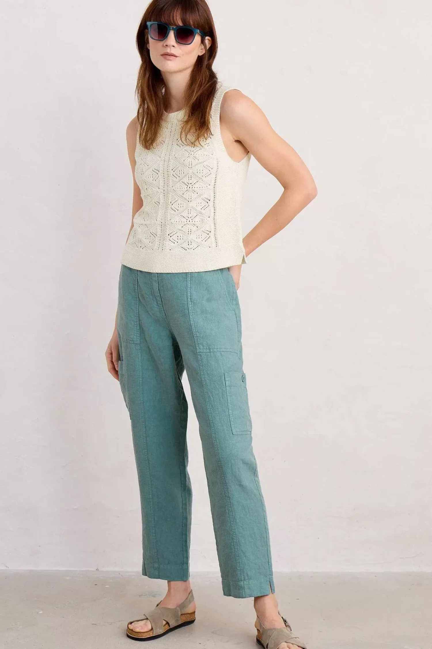 Trousers & Shorts<Seasalt Cornwall Rock Pipit Linen Trousers Watercress