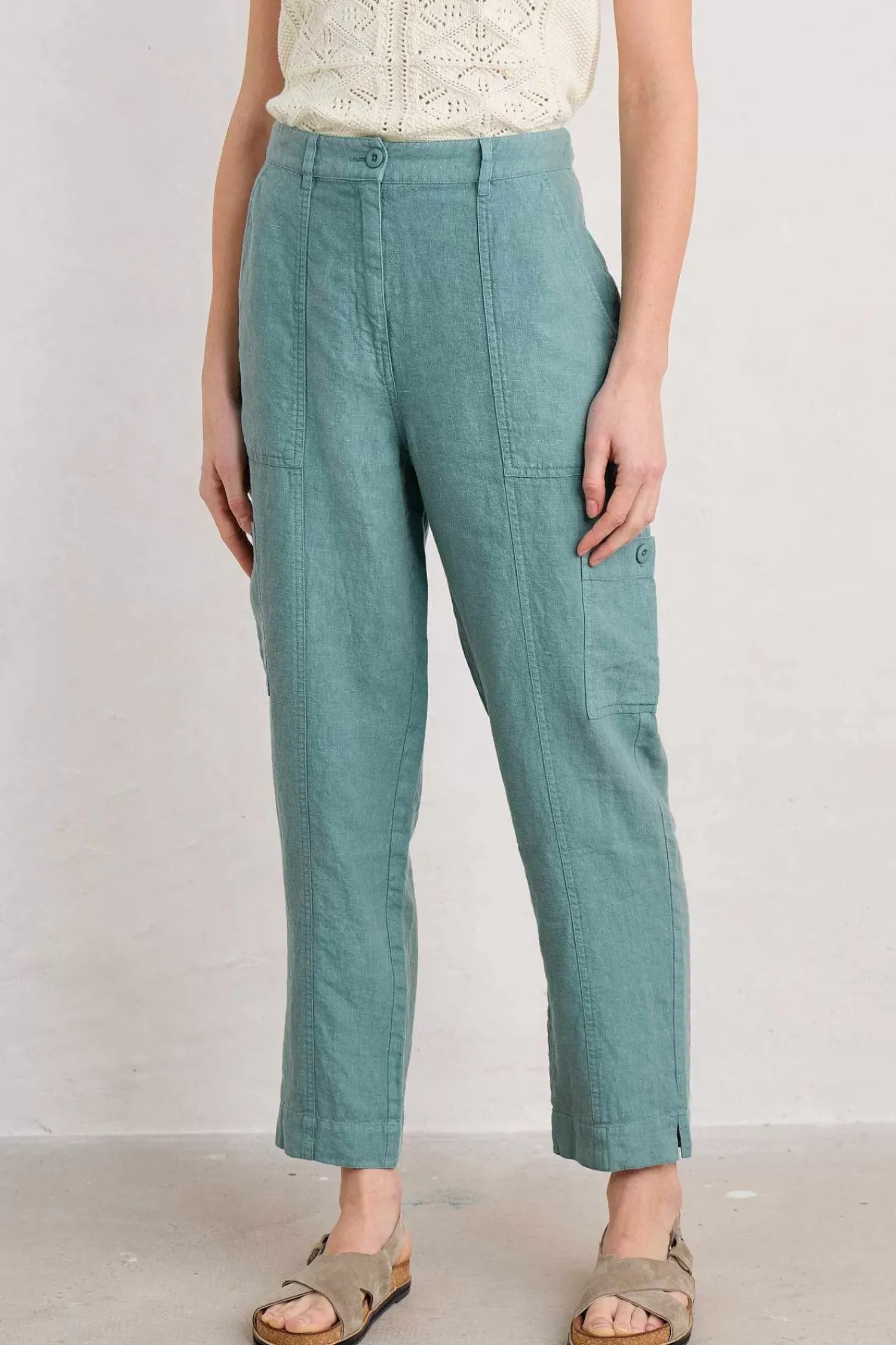 Trousers & Shorts<Seasalt Cornwall Rock Pipit Linen Trousers Watercress