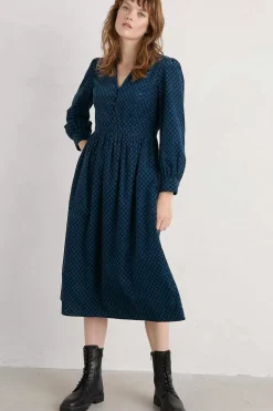 Dresses<Seasalt Cornwall Rose Cottage Printed Cord Midi Dress Patchwork Ditsy Maritime