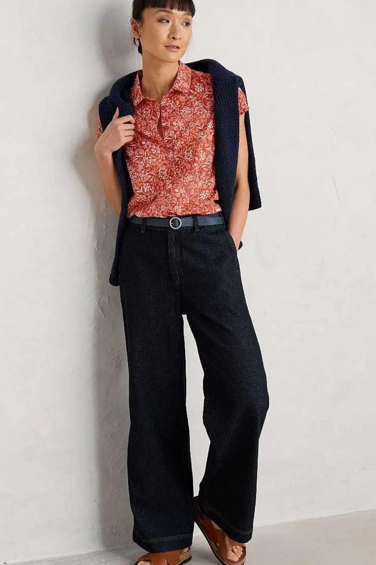 Tops<Seasalt Cornwall Rushmaker Short Sleeve Shirt Sketched Field Papaya