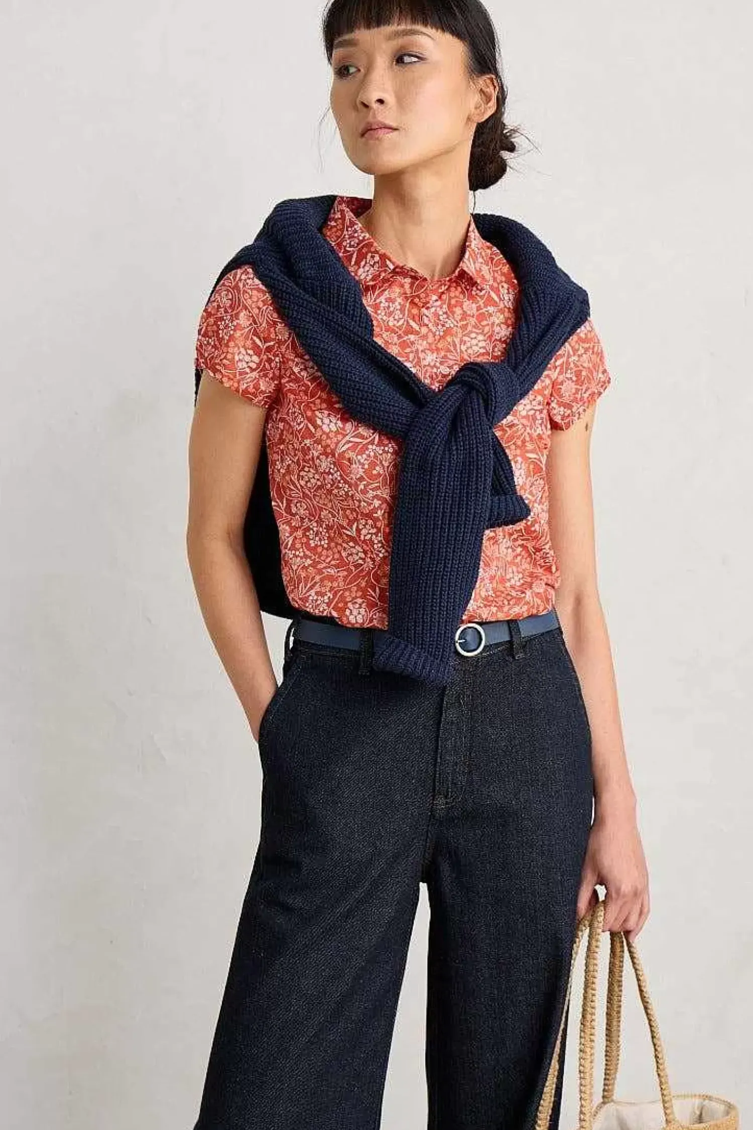 Tops<Seasalt Cornwall Rushmaker Short Sleeve Shirt Sketched Field Papaya