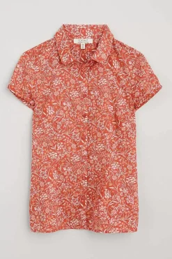Tops<Seasalt Cornwall Rushmaker Short Sleeve Shirt Sketched Field Papaya