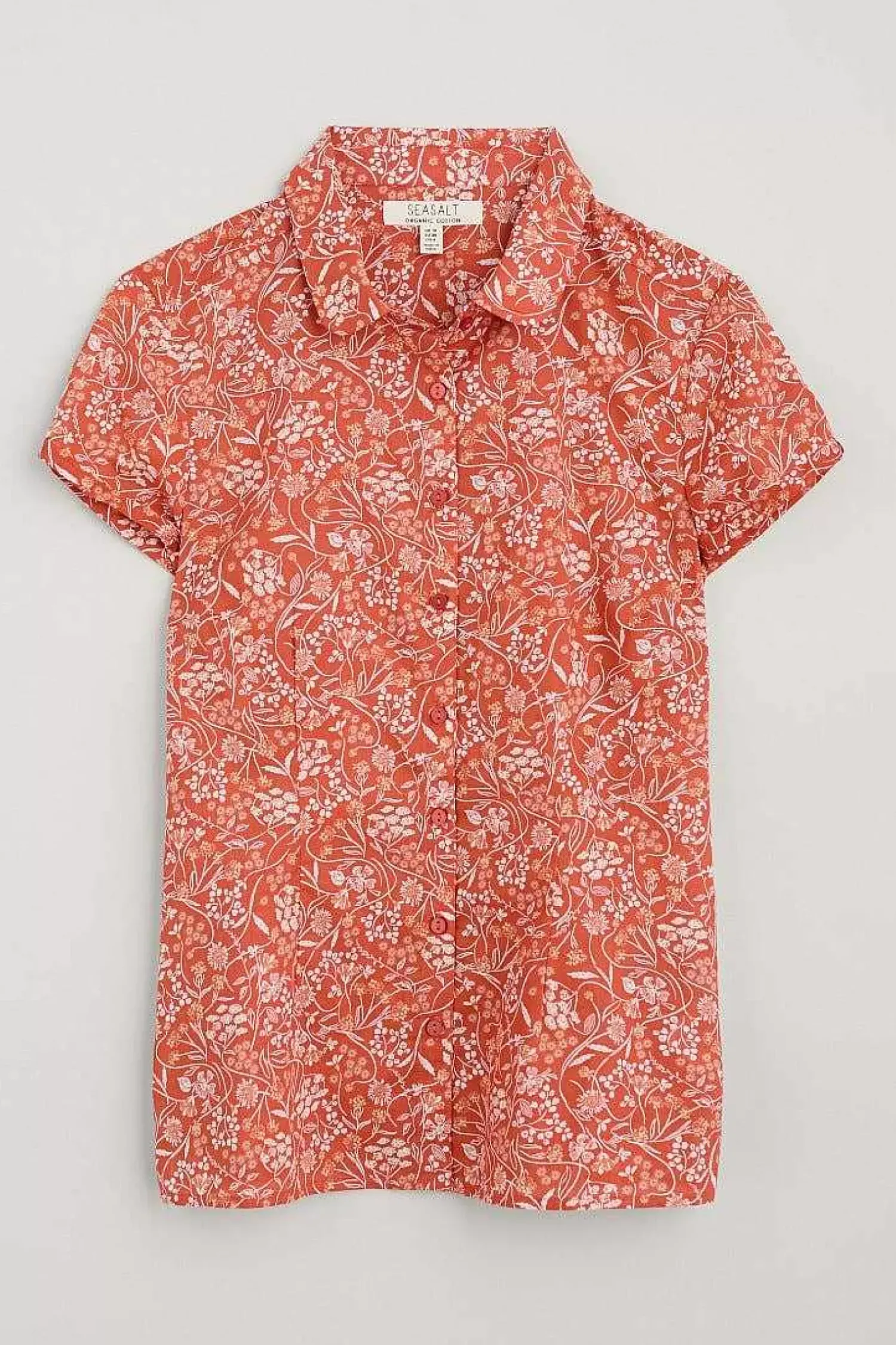 Tops<Seasalt Cornwall Rushmaker Short Sleeve Shirt Sketched Field Papaya