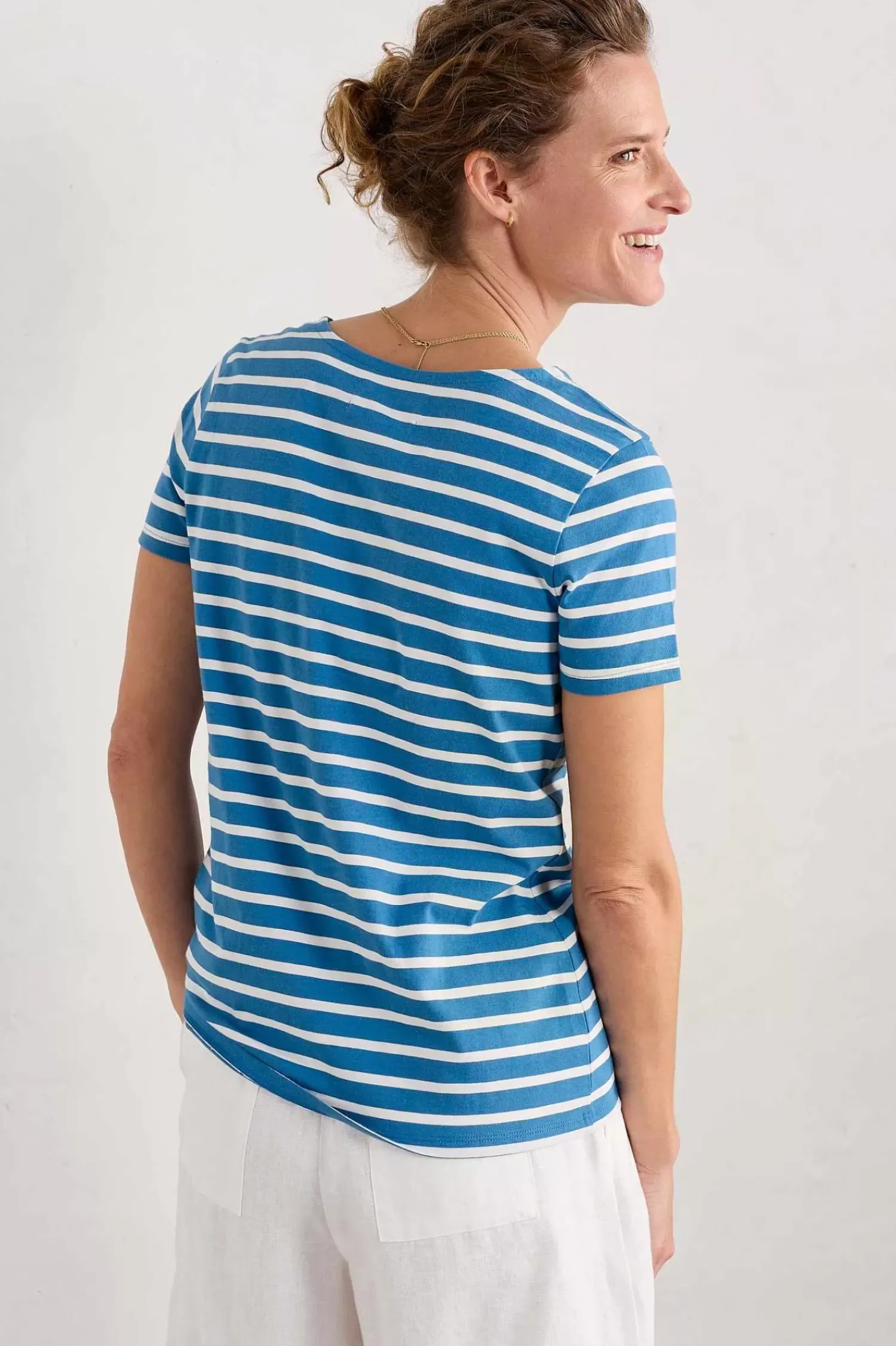Tops<Seasalt Cornwall Sailor T-Shirt (Gots) Breton Sailboats Chalk