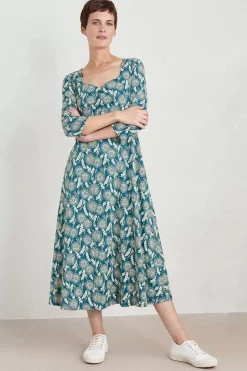 Dresses<Seasalt Cornwall Secret Cove 3/4 Sleeve Midi Dress Dandelion Seed Seaway