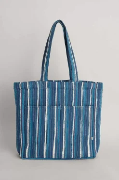 Bags<Seasalt Cornwall Singing Water Quilted Tote Bag River Stripe Dark Voyage