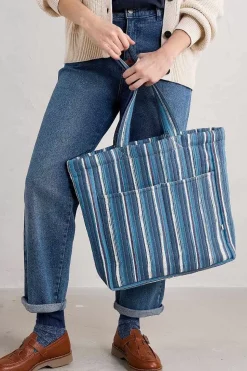 Bags<Seasalt Cornwall Singing Water Quilted Tote Bag River Stripe Dark Voyage