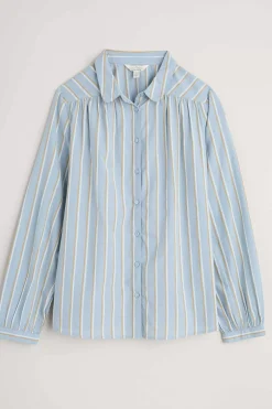 Tops<Seasalt Cornwall Spiral Flight Striped Shirt (Gots) Cornflower Blue Fog