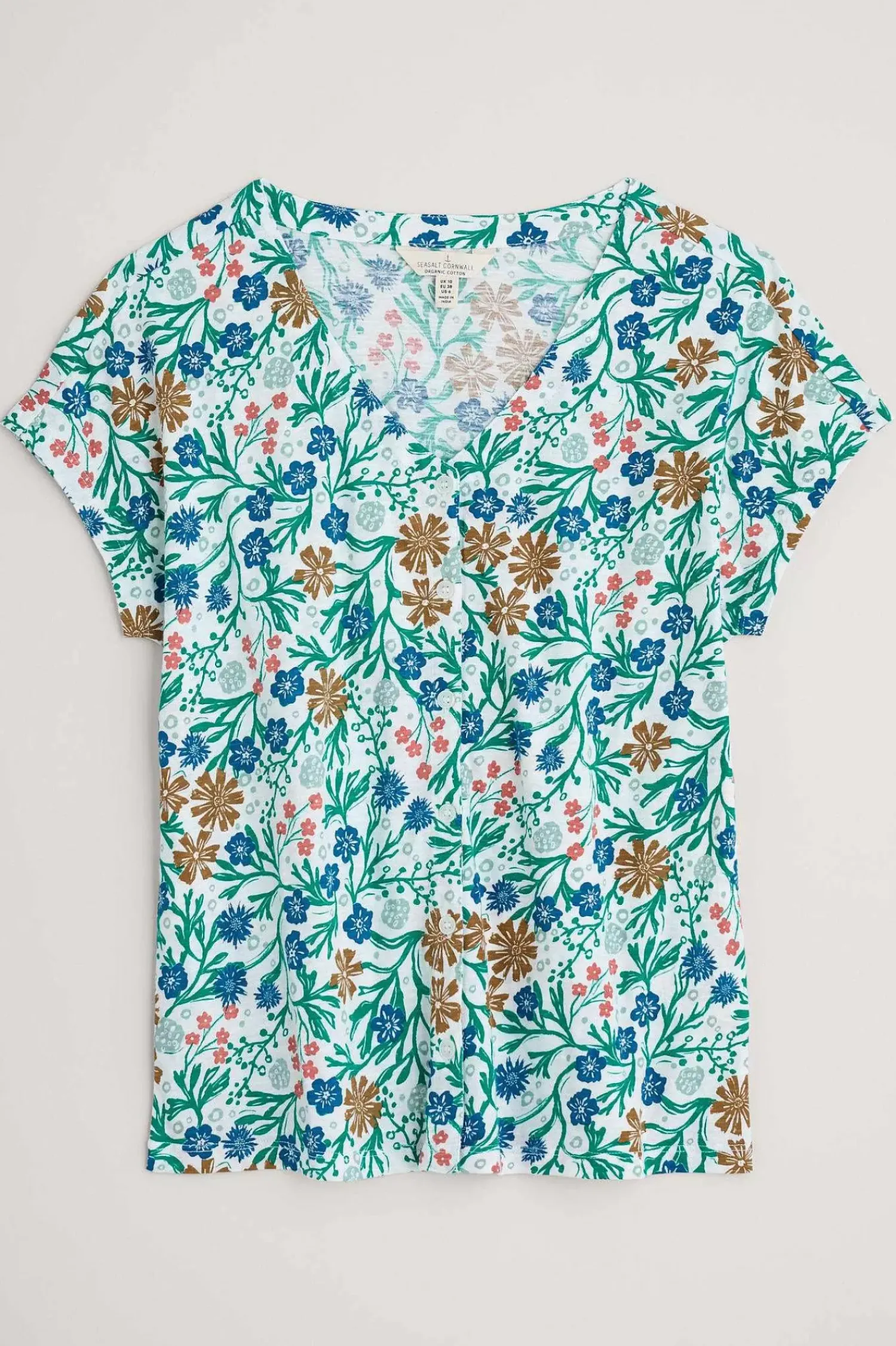 Tops<Seasalt Cornwall Studio Glass V-Neck Jersey Top Creekside Floral Chalk