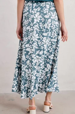 Skirts<Seasalt Cornwall Temple Printed Satin Midi Skirt Anemone Vintage Pool