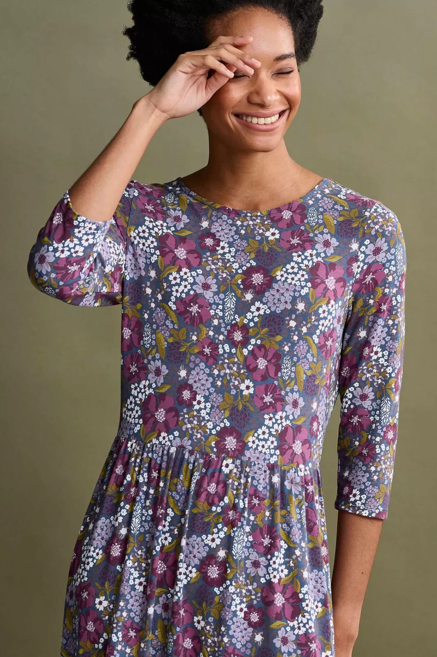 Dresses<Seasalt Cornwall Tor View Jersey Dress Dense Floral Squall