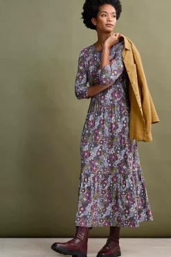 Dresses<Seasalt Cornwall Tor View Jersey Dress Dense Floral Squall