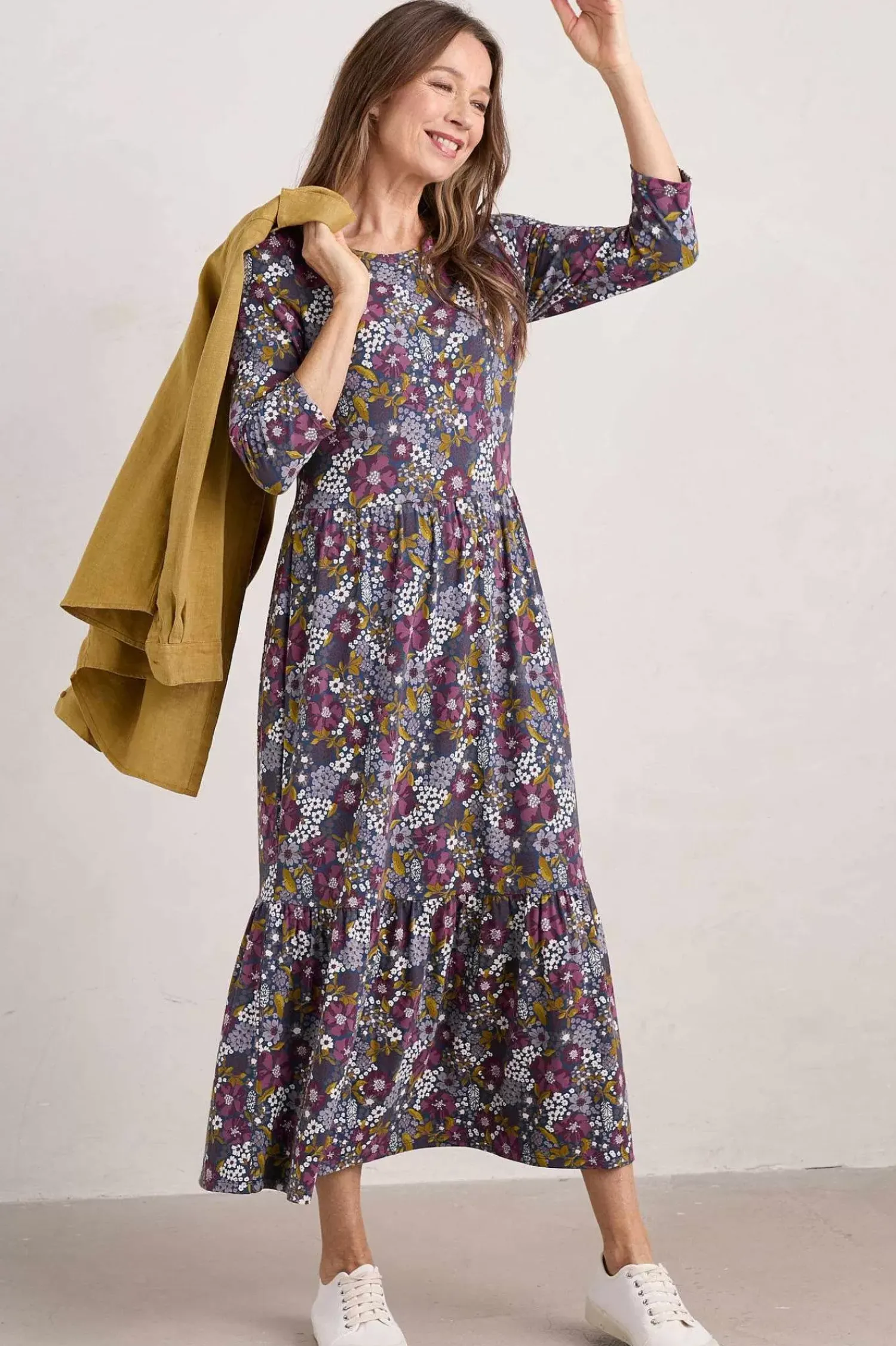 Dresses<Seasalt Cornwall Tor View Jersey Dress Dense Floral Squall