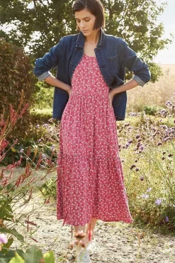 Dresses<Seasalt Cornwall Tor View Short Sleeve Tiered Jersey Dress Campion Vines Rose