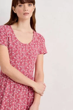 Dresses<Seasalt Cornwall Tor View Short Sleeve Tiered Jersey Dress Campion Vines Rose