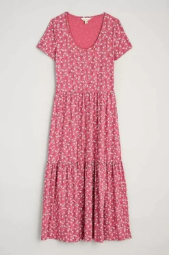 Dresses<Seasalt Cornwall Tor View Short Sleeve Tiered Jersey Dress Campion Vines Rose