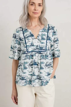 Tops<Seasalt Cornwall Treasury Short Sleeve Blouse Toile Seaside Chalk