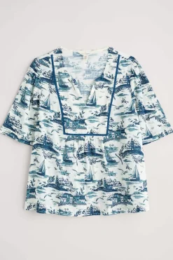 Tops<Seasalt Cornwall Treasury Short Sleeve Blouse Toile Seaside Chalk