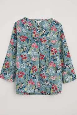 Tops<Seasalt Cornwall Watercolour Sketch 3/4 Sleeve Top (Gots) Painterly Field Wade