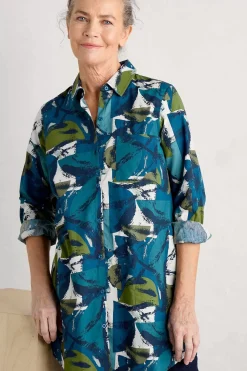 Tops<Seasalt Cornwall Waterworn Textured Longline Shirt (Gots) Moor Stacks Raincloud