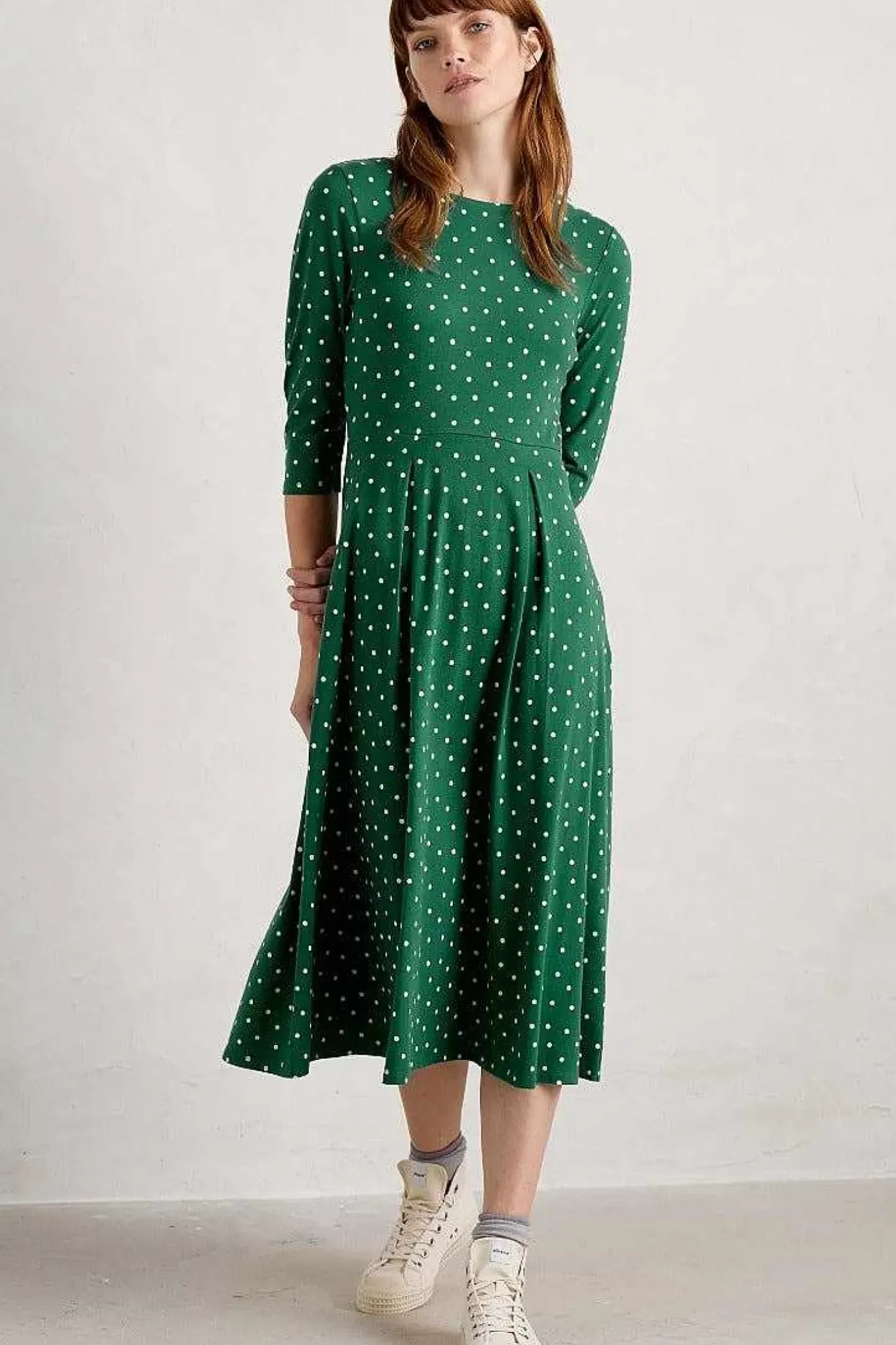 Dresses<Seasalt Cornwall Wild Bouquet 3/4 Sleeve Midi Dress Little Sponge Spot Copse
