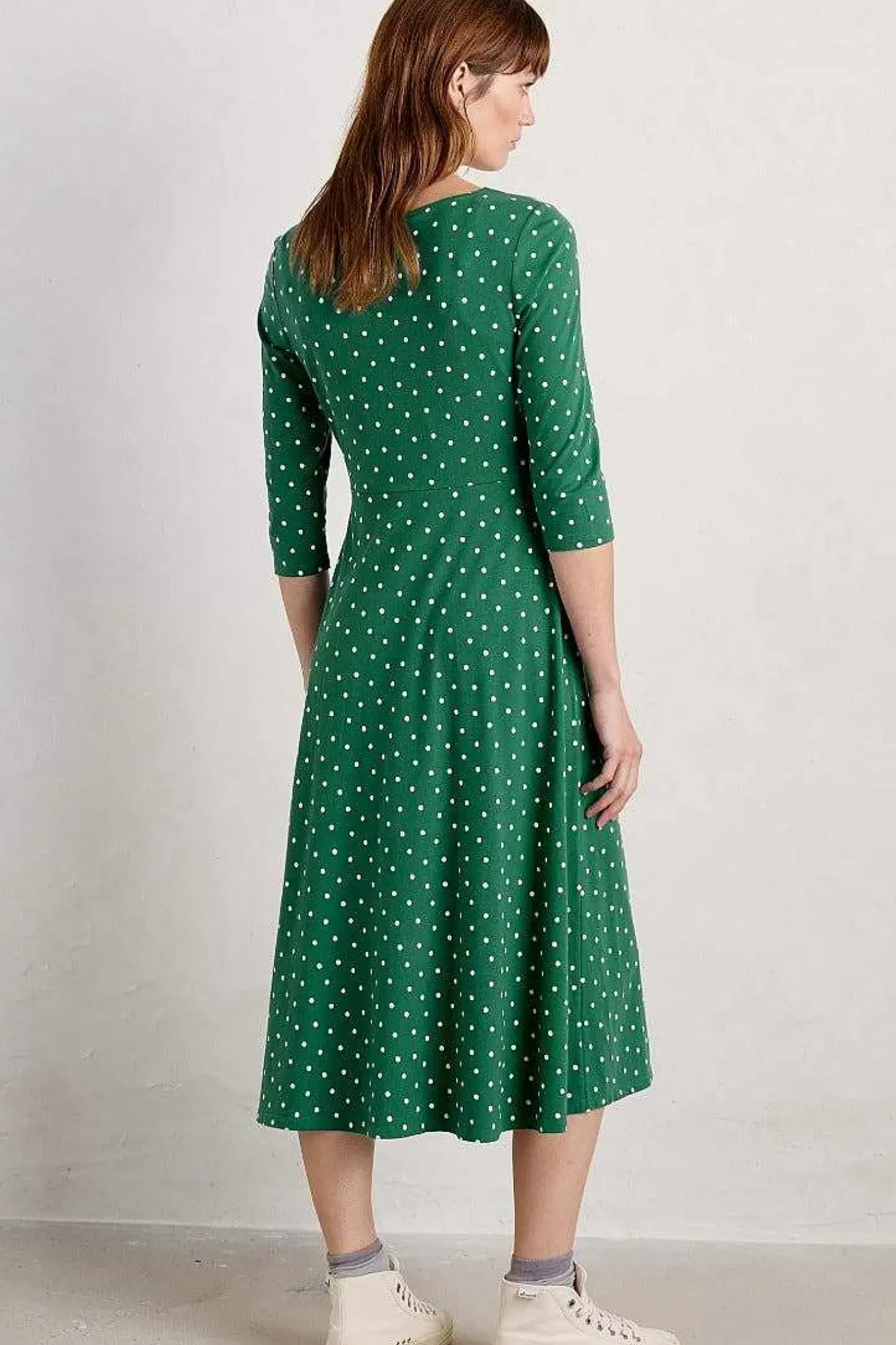 Dresses<Seasalt Cornwall Wild Bouquet 3/4 Sleeve Midi Dress Little Sponge Spot Copse
