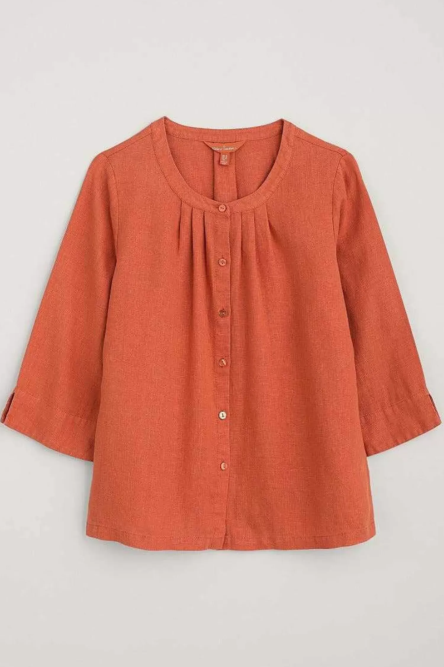 Tops<Seasalt Cornwall Wild Fennel Button Through Linen Top Papaya