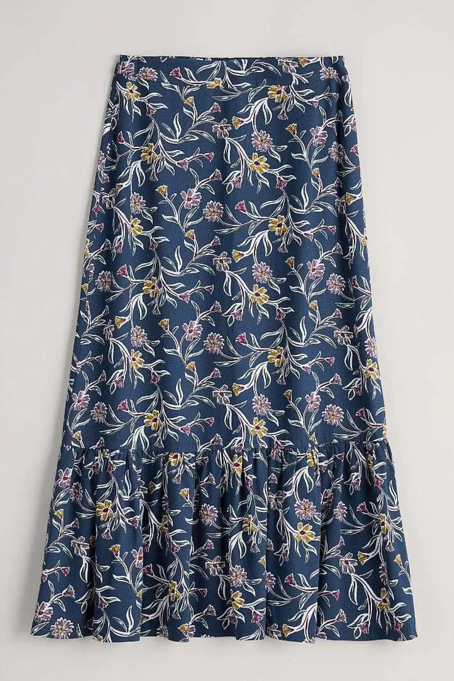 Skirts<Seasalt Cornwall Wildflower Field Tiered Midi Skirt Printed Plant Squall