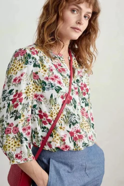 Tops<Seasalt Cornwall Willow Path 3/4 Sleeve Printed Shirt Painterly Field Chalk