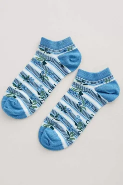 Socks & Tights<Seasalt Cornwall Women's Arty Organic Cotton Trainer Socks Celandine Clear Sky